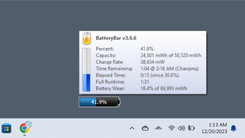 مشاهده سرعت شارژ باتری در لپ تاپ با استفاده از برنامه BatteryBar