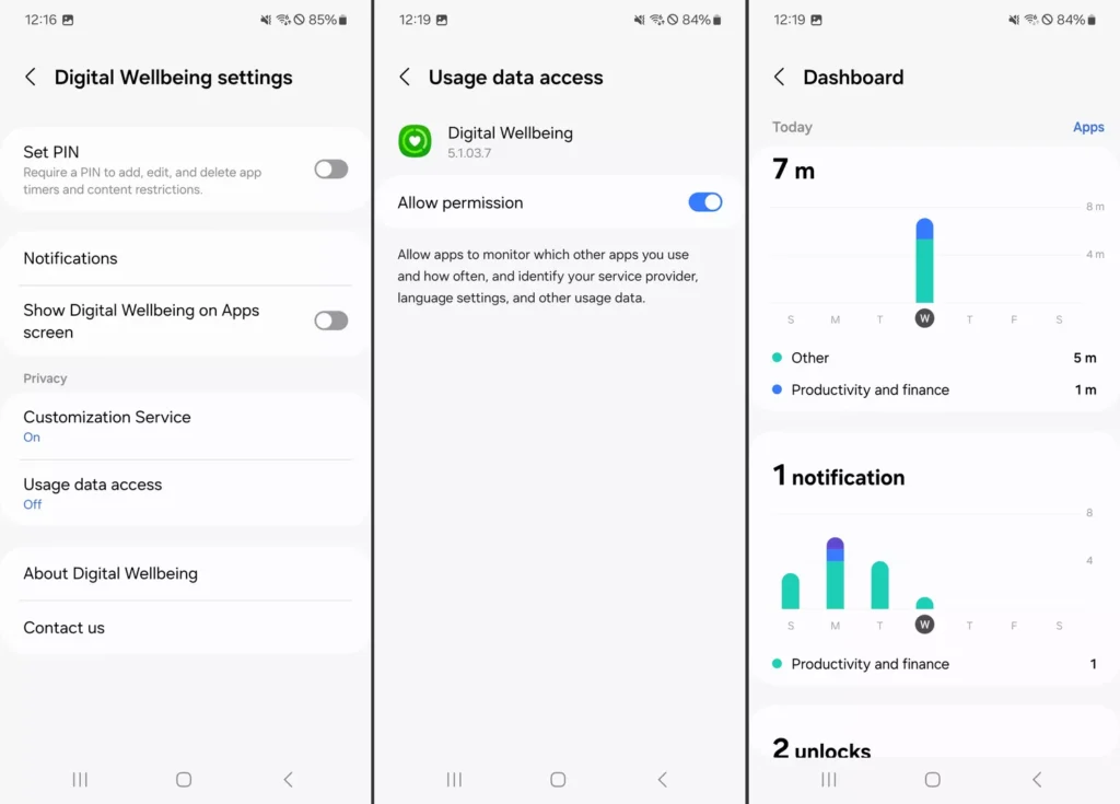 بخش Digital Wellbeing & parental controls
