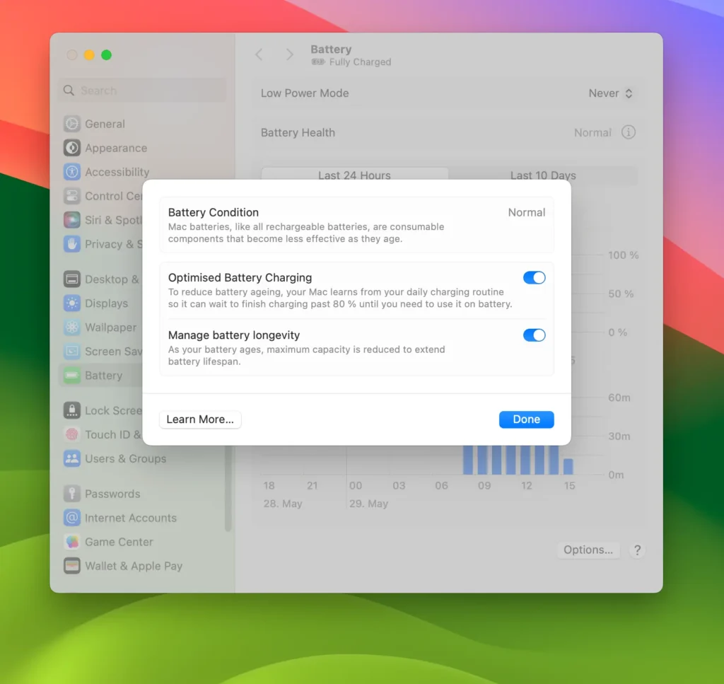 بررسی سلامت باتری در مک (macOS)