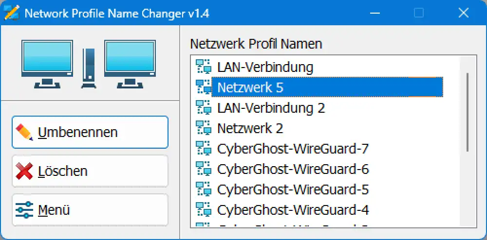 تغییر نام شبکه با استفاده از ابزار Network Profile Name Changer